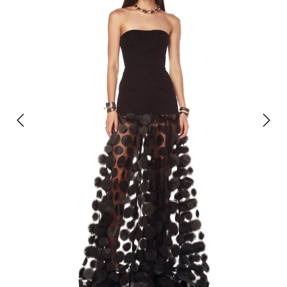 Bronx and Banco Black Strapless Gown with Sheer Polka Dot Skirt